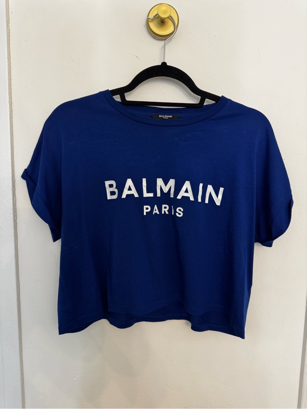 Balmain Blue Logo Crop Top
